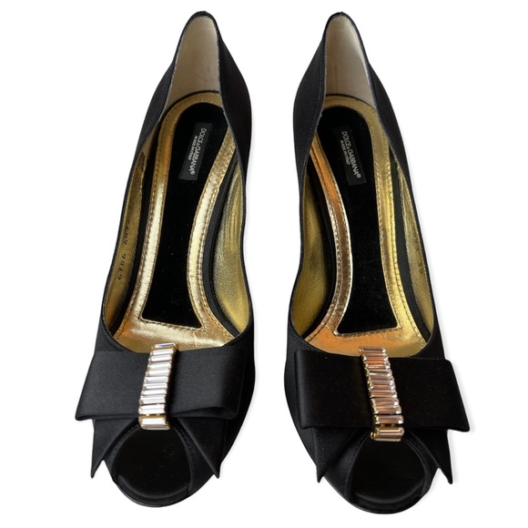 DOLCE & GABBANA Peep Toe Pumps Silk Bow Crystal Embellishments EUC - Picture 6 of 12